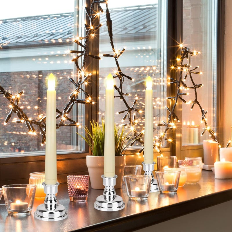 FPOO 7.9 Inch Flameless Taper Candles Flickering with Timer Remote, Battery Operated LED Window Candles with Removable Base and Suction Cups for Home Christmas Decor, 4PCS Ivory - Image 2