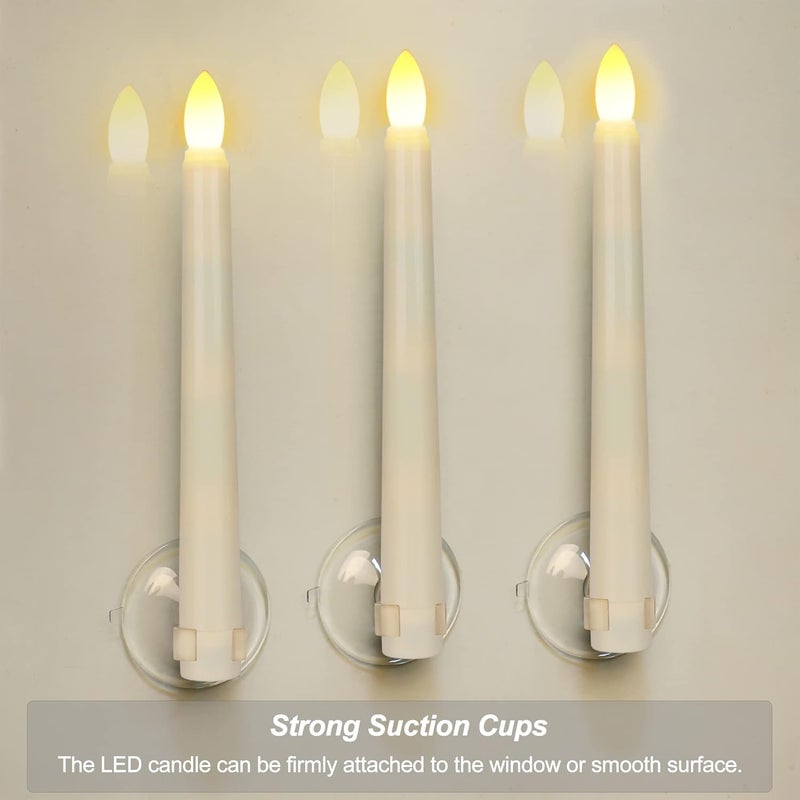 FPOO 7.9 Inch Flameless Taper Candles Flickering with Timer Remote, Battery Operated LED Window Candles with Removable Base and Suction Cups for Home Christmas Decor, 4PCS Ivory - Image 5