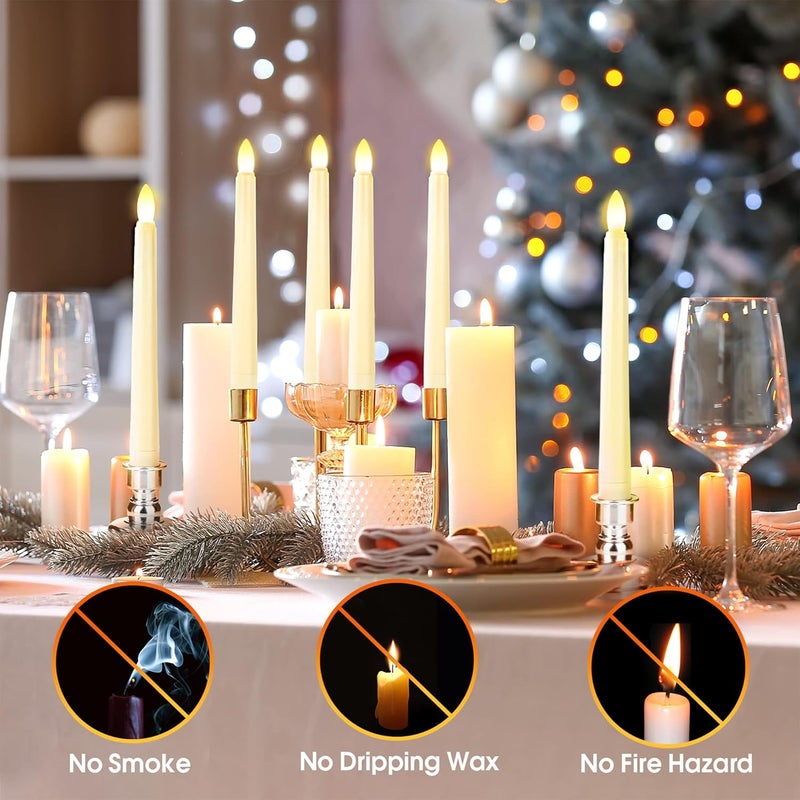 FPOO 7.9 Inch Flameless Taper Candles Flickering with Timer Remote, Battery Operated LED Window Candles with Removable Base and Suction Cups for Home Christmas Decor, 4PCS Ivory - Image 3