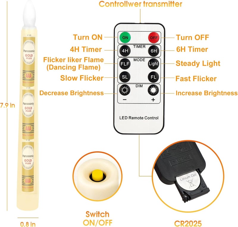FPOO 7.9 Inch Flameless Taper Candles Flickering with Timer Remote, Battery Operated LED Window Candles with Removable Base and Suction Cups for Home Christmas Decor, 4PCS Ivory - Image 4