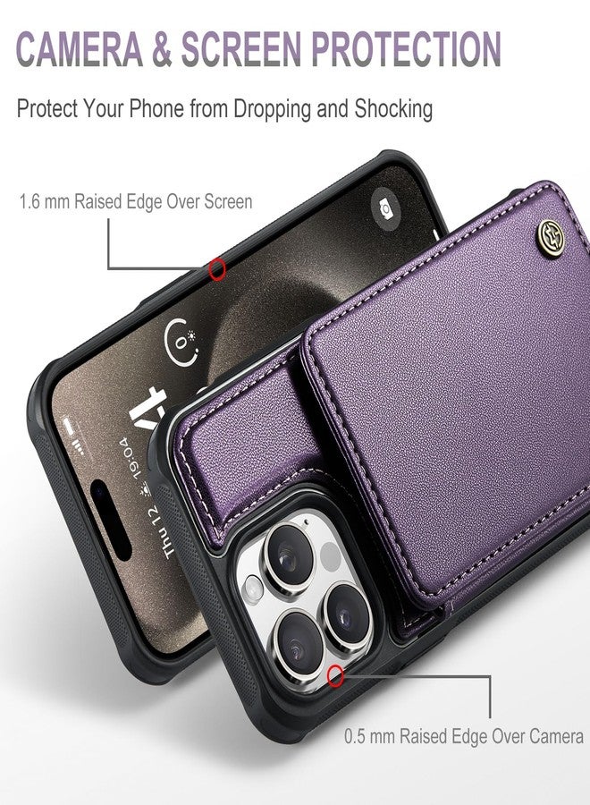 Vinich iPhone 15 Pro Wallet Case with Card Holder, iPhone 15 Pro Case with RFID Blocking for Women Men, Durable Leather Kickstand Shockproof Phone Case for iPhone 15 Pro, Purple - Image 3