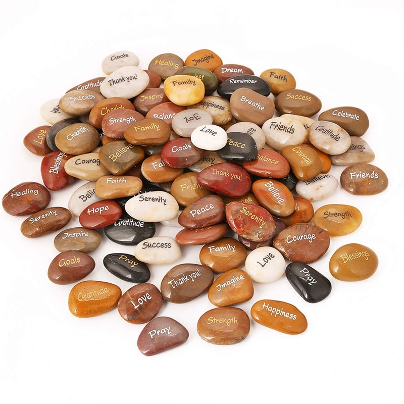 ROCKIMPACT ROCKIMPACT 100PCS Engraved Rocks Different Words Inspirational Stones Bulk Faith Stones Novelty Gifts Zen Stones Gratitude Rocks Healing Prayer Stones Encouragement Rocks Wholesale 23 ea 