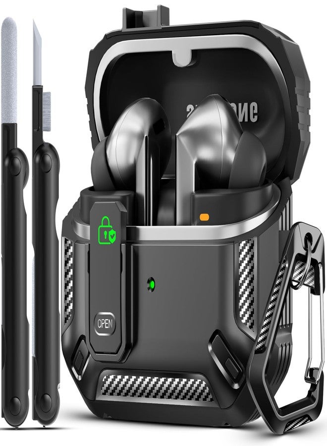 MCTOPZO Compatible with Samsung Galaxy Buds 3/3 Pro Case,with Secure Lock Clip & Cleaning kit Full Body Shockproof Carbon Fiber Protection Design - Image 1
