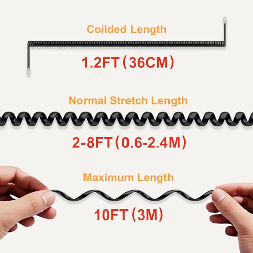 Uvital Telephone Phone Handset Cable Cord, Coiled Length 1.2 to 10 Feet Uncoiled Landline Phone Handset Cable Cord RJ9/RJ10/RJ22 4P4C(Black,2 PCS) - Image 3