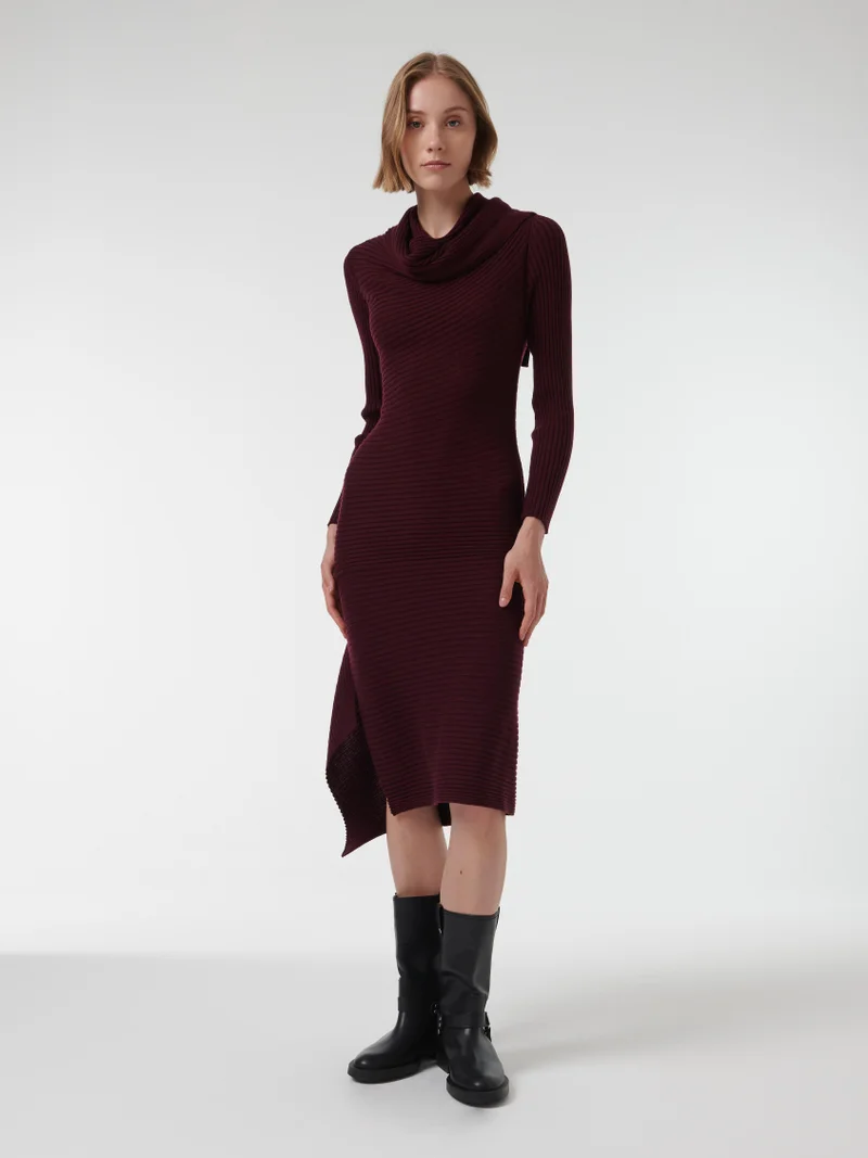 leem Ribbed Cowl-Neck Knit Dress - Shorter Length