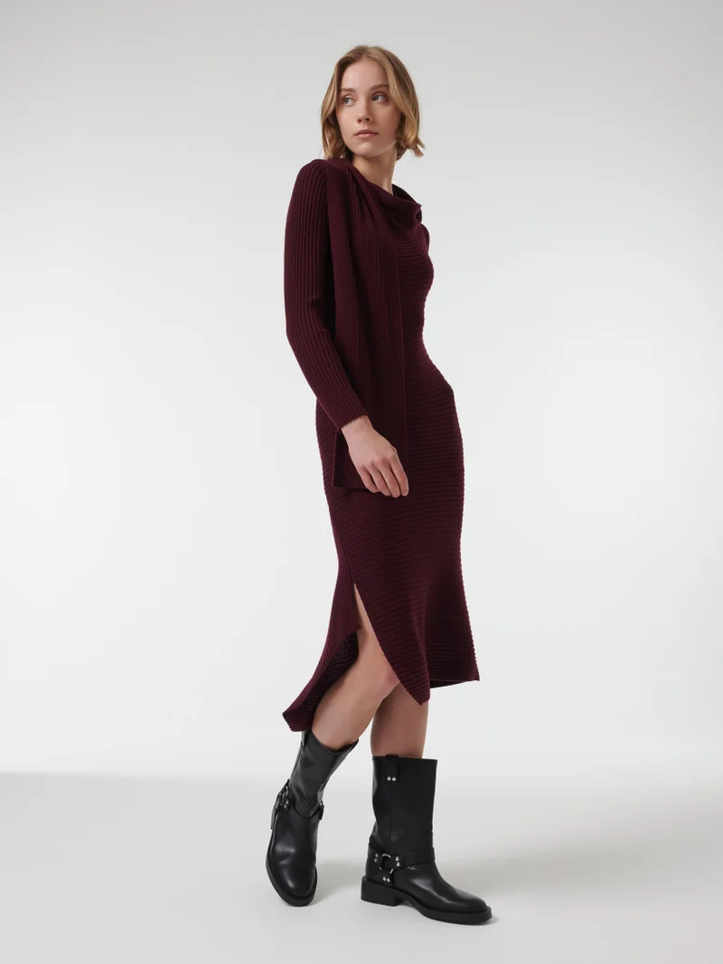 leem Ribbed Cowl-Neck Knit Dress - Shorter Length