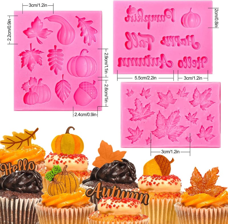 Whaline 3 Pack Fall Fondant Molds Autumn Pumpkin Maple Leaves Silicone Molds Hello Fall Candy Resin Chocolate Baking Mold for Autumn Harvest Cupcake Cake Topper Decoration Soap Jelly - Image 2