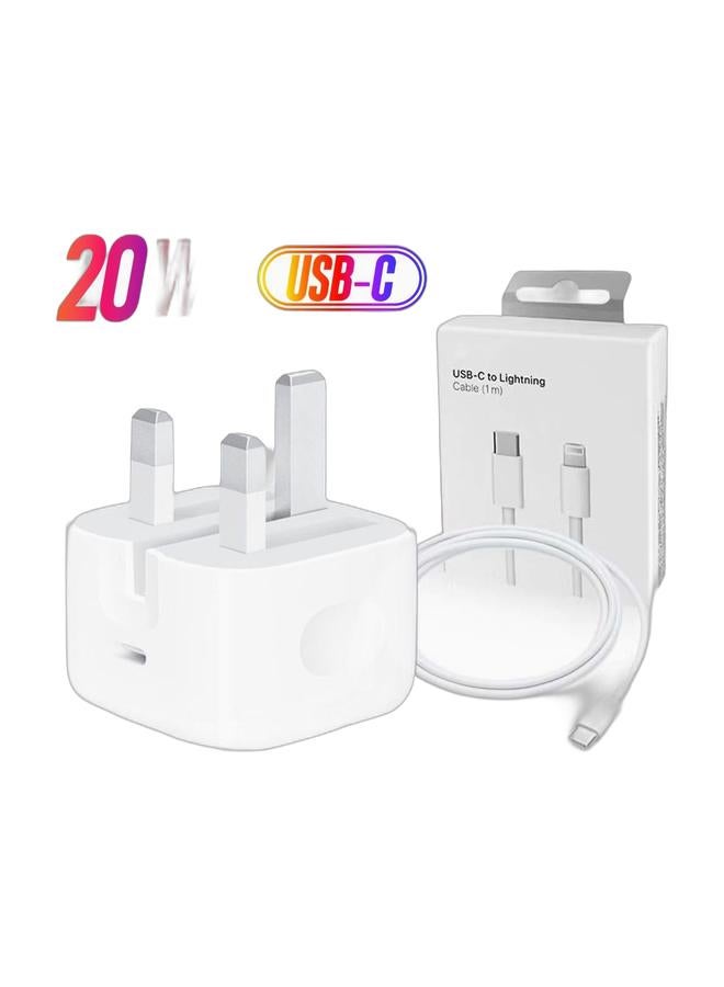 APPLE CREATION 20W USB-C 3-Pin Power Adapter / (Original iPhone Charger) - White And Lightning Charger Cable 1M - Image 1