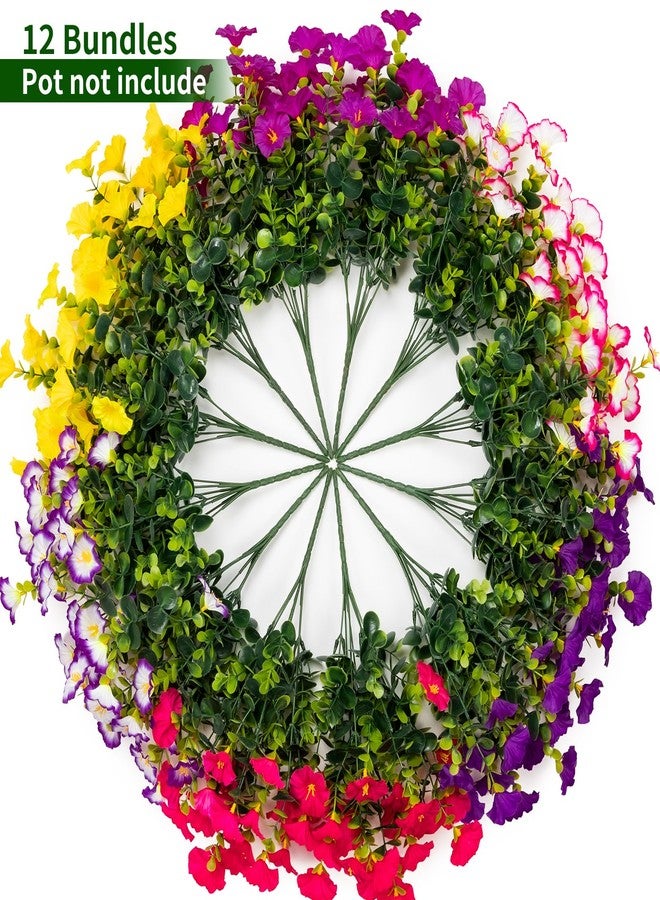 Lnoicy Artificial Flowers for Outdoor 12 Bundles Eucalyptus Fake Flowers for Planter,UV Resistant Fake Morning Glory for Home/Porch/Garden Decoration (6 Color) - Image 4