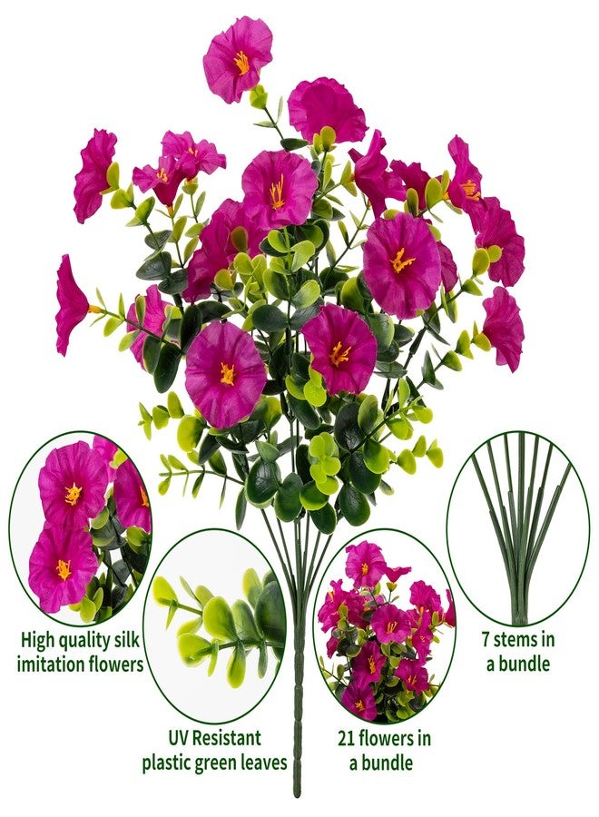 Lnoicy Artificial Flowers for Outdoor 12 Bundles Eucalyptus Fake Flowers for Planter,UV Resistant Fake Morning Glory for Home/Porch/Garden Decoration (6 Color) - Image 3