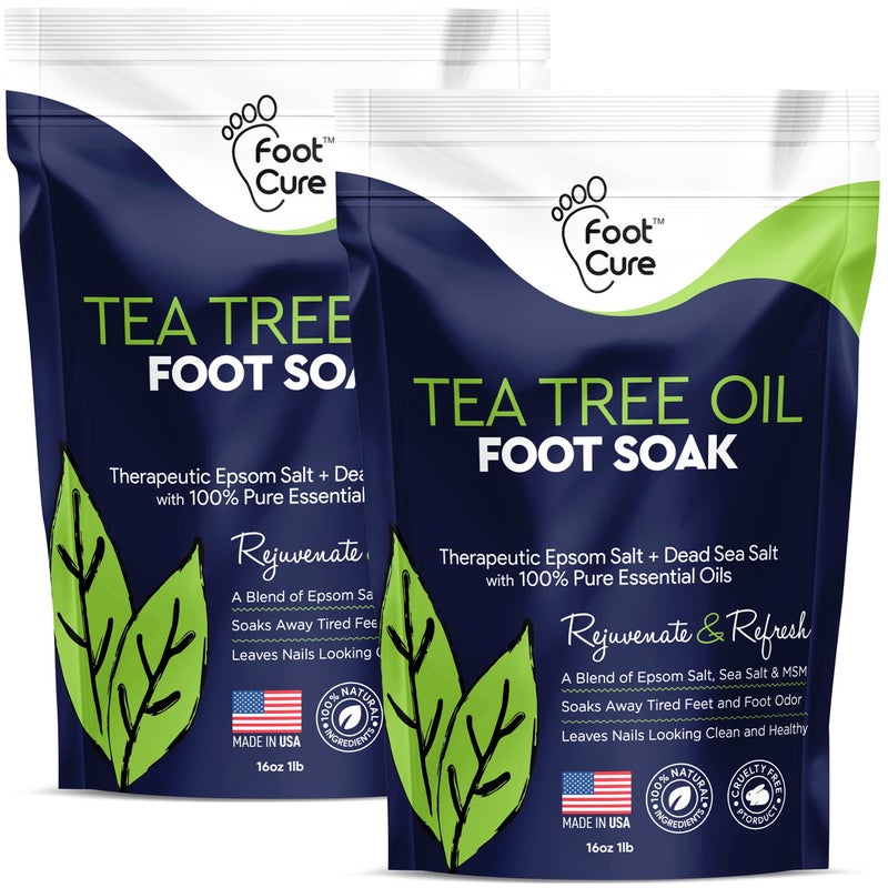 FOOT CURE Tea Tree Oil Foot Soak with Epsom Salt - Best Toenail Fungus Treatment, Athletes Foot & Softens Calluses - Soothes Sore & Tired Feet, Fungal Toe, Foot Odor Scent, Spa Pedicure (Pack of 2) - Image 1