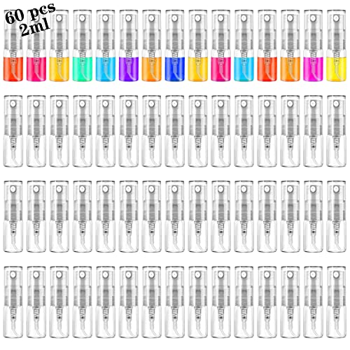 Csdtylh Mini Spray Bottle 2Ml  Refillable Glass Spray Bottle  Glass Bottle Atomizer  Perfume Mouthwash Atomizer For Cleaning 2Ml Refillable Container For Travel  Essential Oils  Perfume 60 Pcs  2Ml