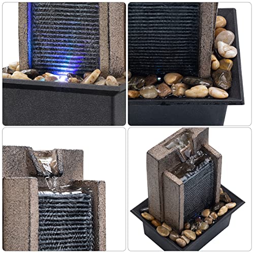 Amootek Tabletop Fountain Relaxing Tabletop Waterfall Fountain with Natural River Rocks & Color-Changing LED Lights - Indoor Zen Office/Home Decor Water Feature, 6.3"x 5.12"x 8.66" - Image 5