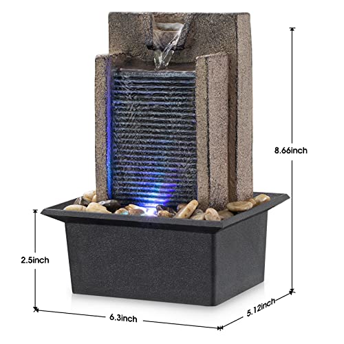 Amootek Tabletop Fountain Relaxing Tabletop Waterfall Fountain with Natural River Rocks & Color-Changing LED Lights - Indoor Zen Office/Home Decor Water Feature, 6.3"x 5.12"x 8.66" - Image 3