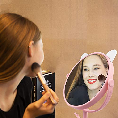 Mockery Desk Mirror in Cute Cat Ears Shape-Kawaii & Vanity Mirror for You in Bathroom or Bedroom, Freestanding Mirror, Folding Design for Tabletop (Pink) - Image 5