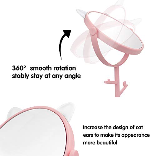 Mockery Desk Mirror in Cute Cat Ears Shape-Kawaii & Vanity Mirror for You in Bathroom or Bedroom, Freestanding Mirror, Folding Design for Tabletop (Pink) - Image 3