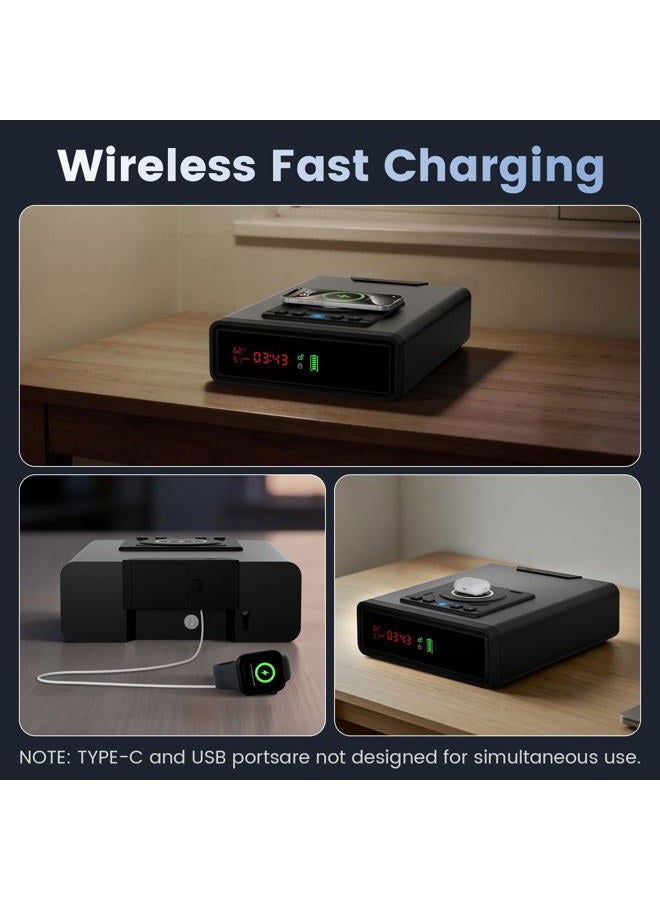 XDeer Biometric Smart Safe with Wireless Charging for Phone and Watch, 3 Quick Access with Bedside Drawer Safe,LED Light Digital Clock handgun safe - Image 2
