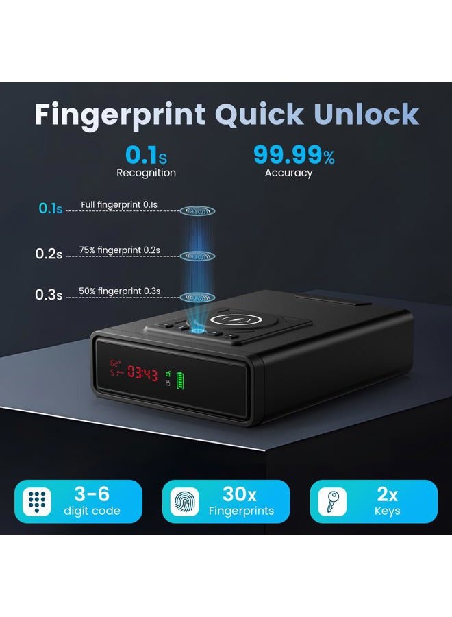 XDeer Biometric Smart Safe with Wireless Charging for Phone and Watch, 3 Quick Access with Bedside Drawer Safe,LED Light Digital Clock handgun safe - Image 4