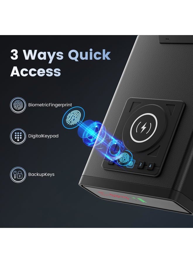 XDeer Biometric Smart Safe with Wireless Charging for Phone and Watch, 3 Quick Access with Bedside Drawer Safe,LED Light Digital Clock handgun safe - Image 5