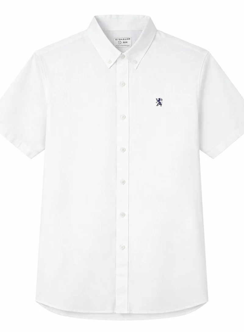 GIORDANO  Men’s Cotton Oxford Slim Fit Short-Sleeve Shirt with Embroidery for Men | Best Price UAE