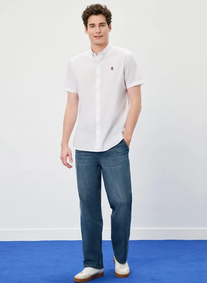 GIORDANO  Men’s Cotton Oxford Slim Fit Short-Sleeve Shirt with Embroidery for Men | Best Price UAE