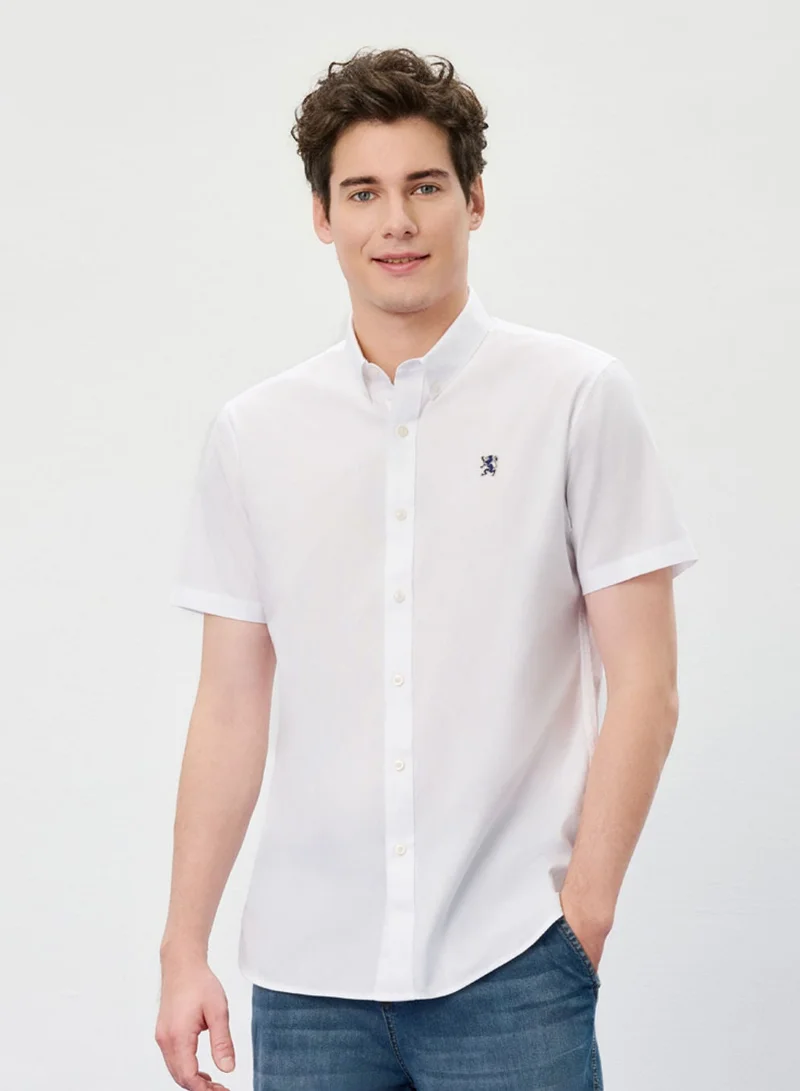 Men’s Cotton Oxford Slim Fit Short-Sleeve Shirt with Embroidery