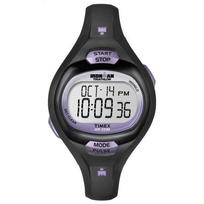 Timex Women's Ironman Triathlon Essential Pulse 35mm Watch – Black & Purple Case with Black Resin Strap - Image 1