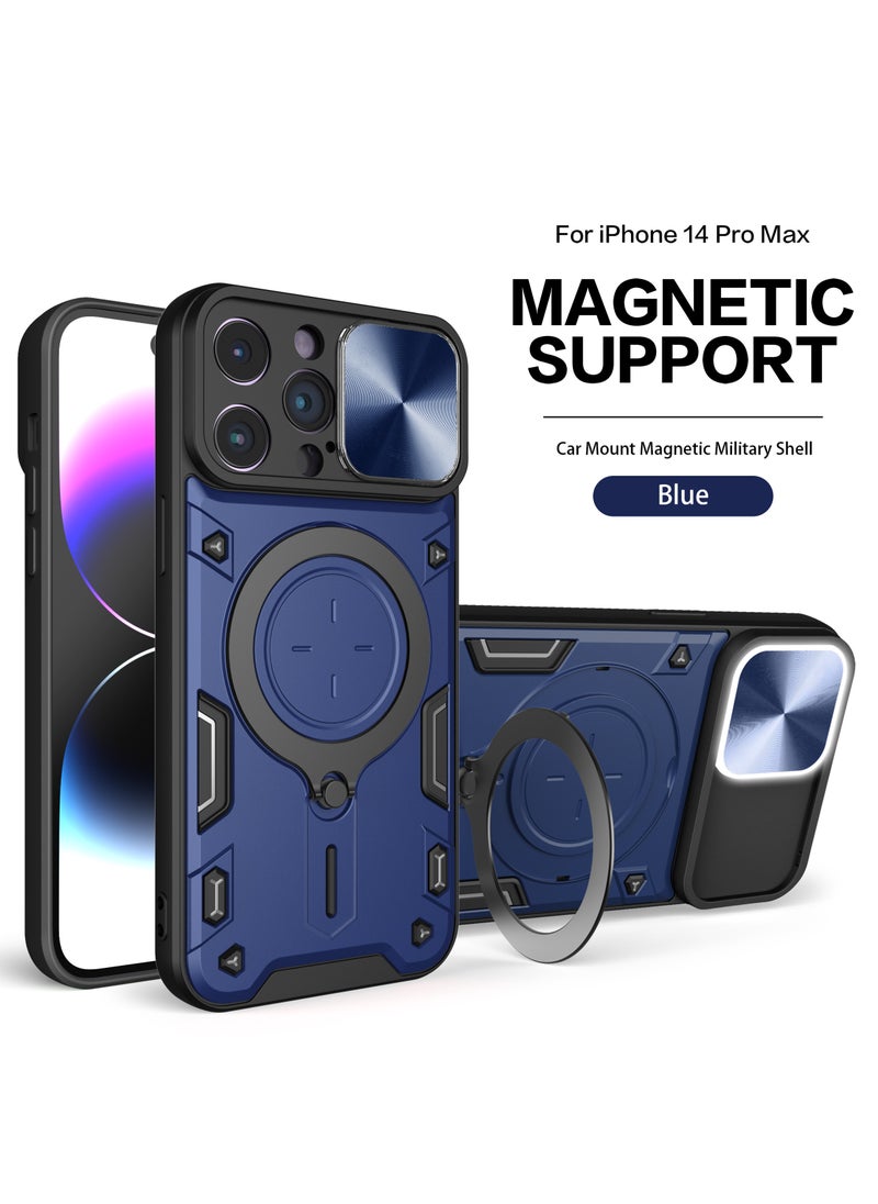 Generic - Apple iPhone 14 Pro Max Mobile Phone Case Cover, Slide Camera Lens Cover, 360°Rotating Kickstand Ring, Bumper Shockproof Phone Case，Compatible with Car Magnetic Mount - Image 1