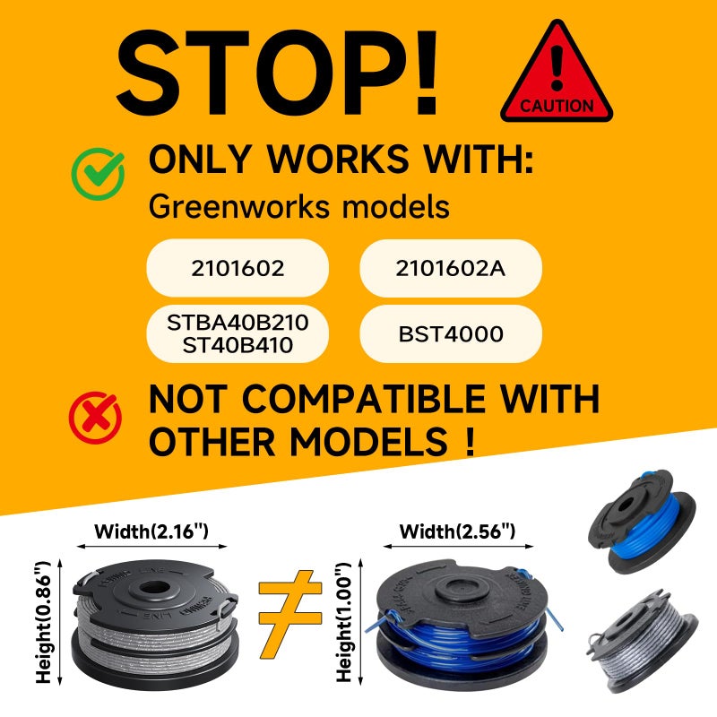 YWTESCH 8 Pack Weed Wacker String Fit for Greenworks String Trimmer, 0.065"-18Ft Dual String Trimmer Line Auto-Feed Weed Eater String Replacement Parts Spool(6-Pack) Cap Cover(2-Pack) - Image 2