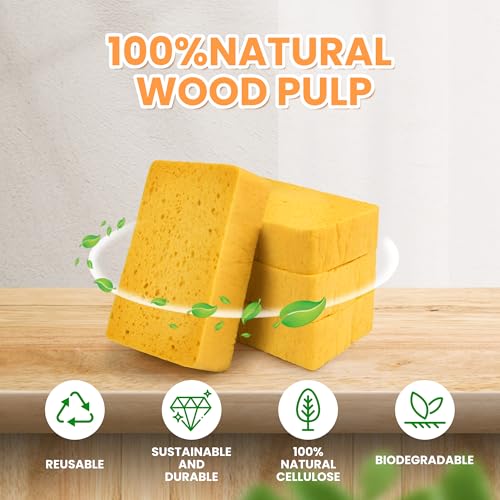 derloyo 8Count Pop Up Cellulose Sponges NonScratch EcoFriendly Kitchen Sponges for Dishes Bathroom Cars TearResistant Natural Scrub Sponges Biodegradable Compostable Cellulose - Image 3