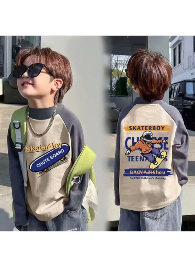 Boys' Thermal Half-high Collar Base Shirt Autumn And Winter Children's Fashion Stylish Raglan Long Sleeve Warm Inner T-shirt For Older Children