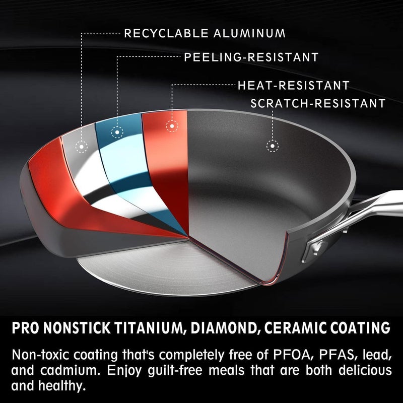 MsMk 11 inch Nonstick Crepe Pan, Titanium and Ceramic Nonstic Coating Flat Skillet Dosa Tawa Tortilla Pan, Large Pancake with Stay-Cool Handle, Induction Compatible, PFOA Free - Image 2