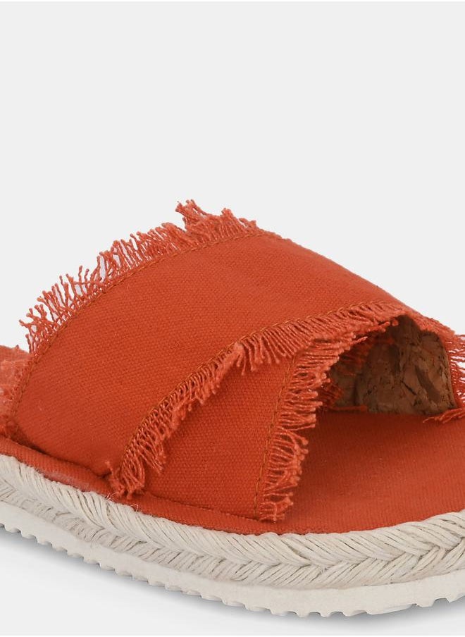 Fresh Feet Frayed Trim Cross Strap Flat Sandal by Styli  - Image 3