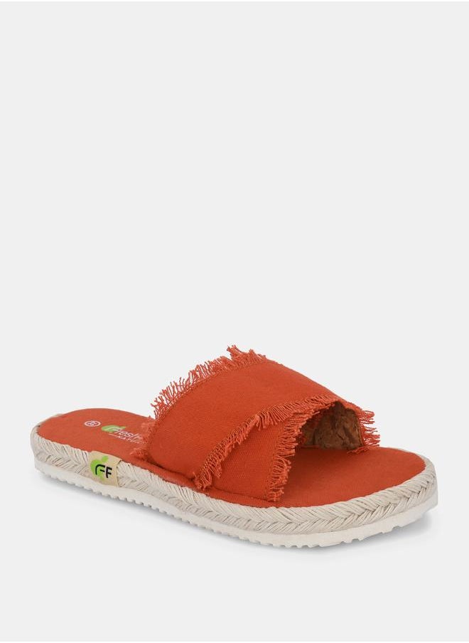 Fresh Feet Frayed Trim Cross Strap Flat Sandal by Styli  - Image 4