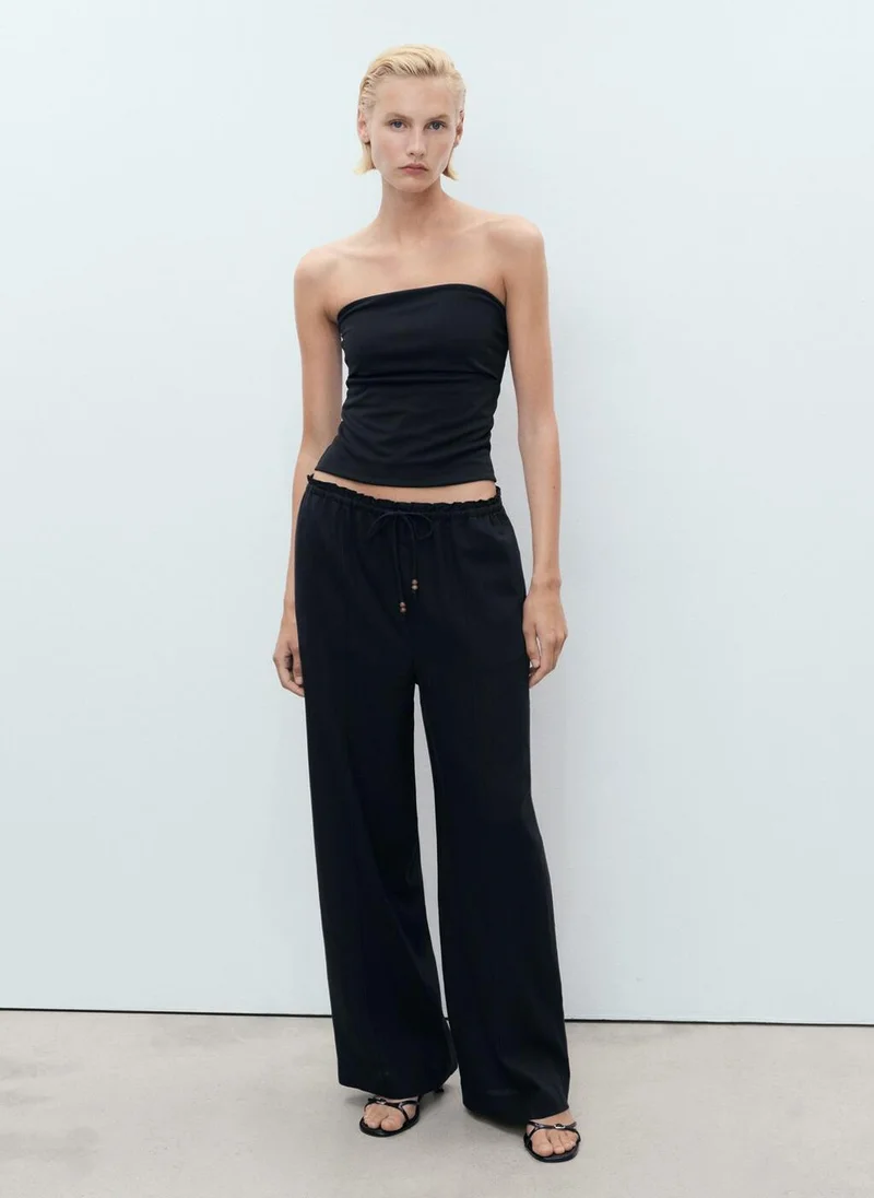 MANGO Linen-blend elastic waist trousers
