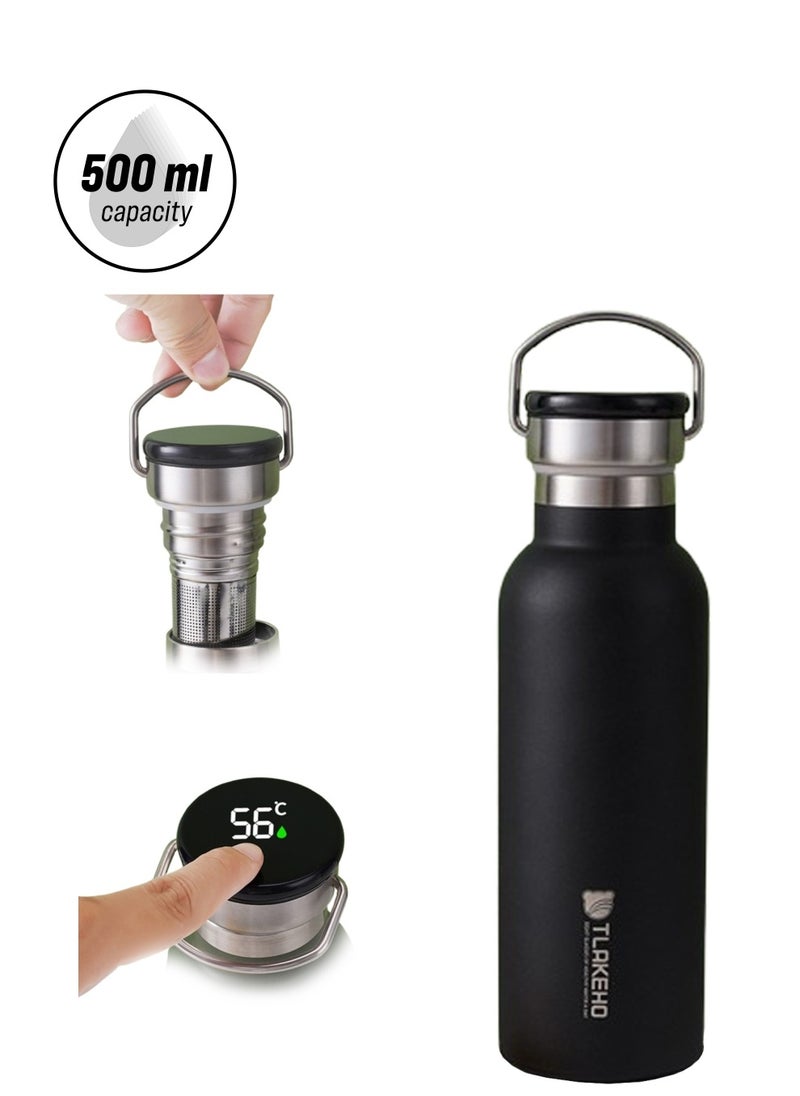 TYCOM - Thermal isulated Water Bottle 500 ML Stainless Steel Double Wall Vacuum insulated Water Bottles for Hot Cold Water Gym Bottle Flask Bottle With LED Dark Black. - Image 1