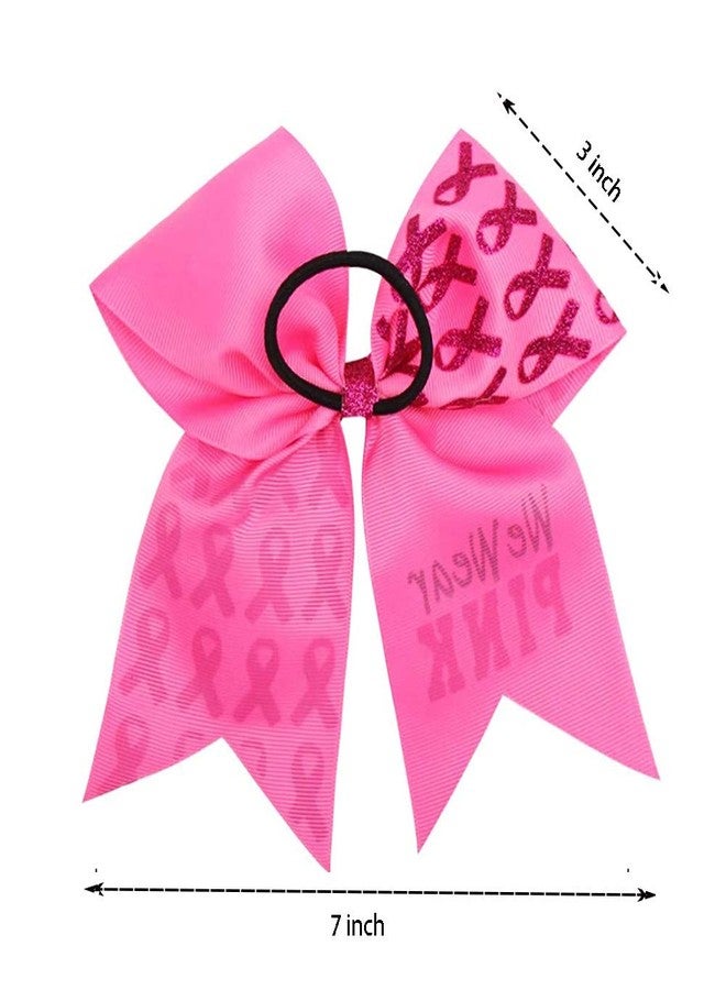 FLYARD 7 Inch Breast Cancer Awareness Cheer Bow Large Glitter Hair Bow Pink Ponytail Holder Elastic Hair Ties for Cheerleader Girls Set of 8 - Image 3