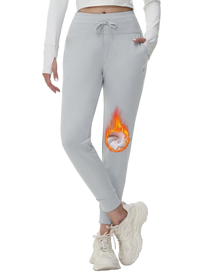 baleaf Women's Sweatpants Fleece Lined Pants High Waisted Sweat Pants Winter Thermal Ski Hiking Joggers Light Grey M - Image 2