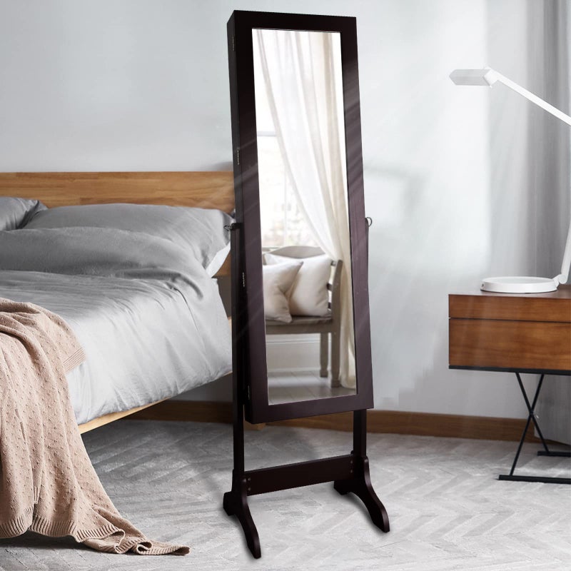 Uten Jewelry Armoire with Mirror, Lockable Large Jewelry Cabinet with Standing Mirror Jewelry Holder Organizer Storage, 4 Angle Adjustable, Perfect Christmas Gift (Brown) - Image 2