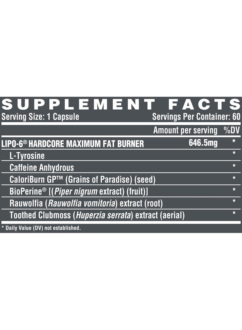 Nutrex Research Nutrex Research Lipo-6 Hardcore - Clinically Studied Herbal Thermogenic, Supports Metabolism & Energy, 60 Capsules  - Image 2