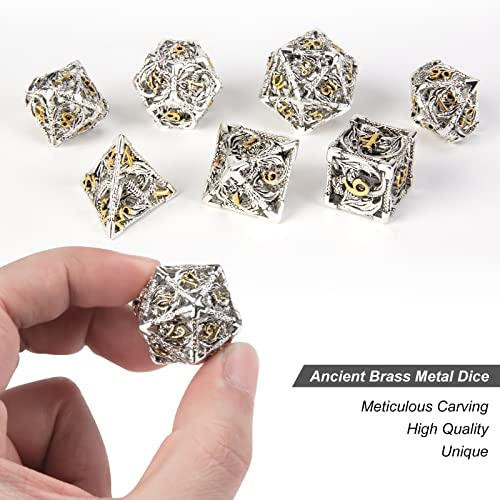 UBEUCK DND Dice,Hollow D&D Metal Dice,Dungeons and Dragons Dice Set with Gift Box,7 PCs Steampunk Polyhedral Dice Games Set for RPG,MTG,Pathfinder,(Dragon Silver Golden) - Image 5