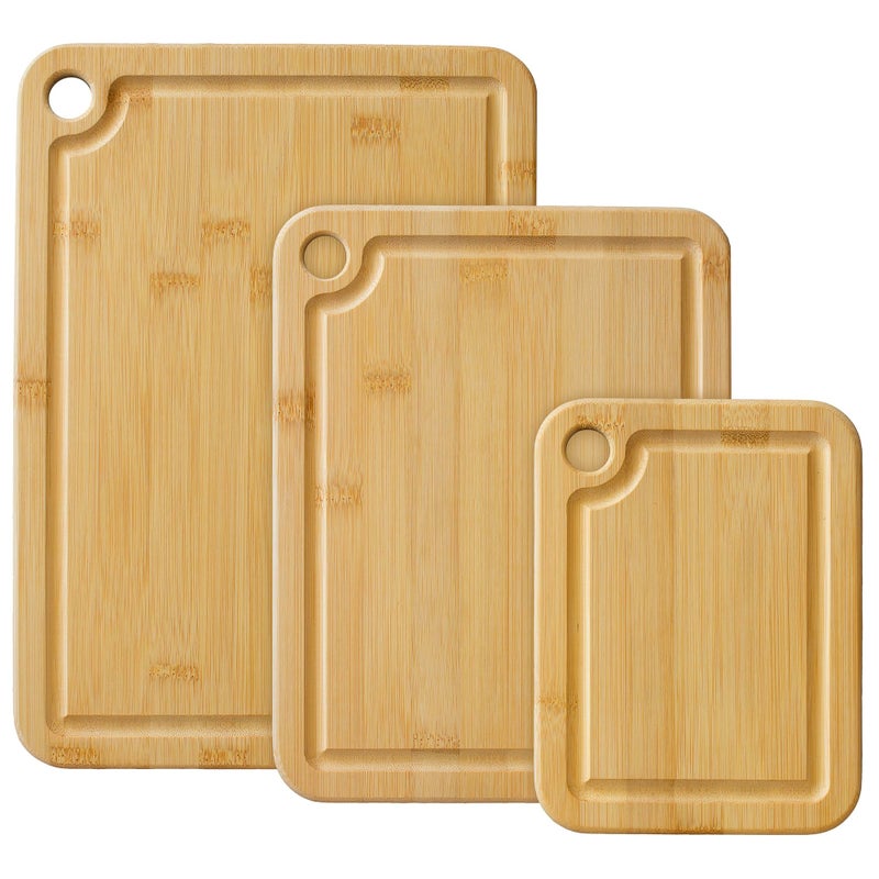 Totally Bamboo 3Piece Cutting Board Set Kitchen Chopping Boards with Juice Grooves Premium Bamboo Cutting Boards for Meat Vegetables and Cheese