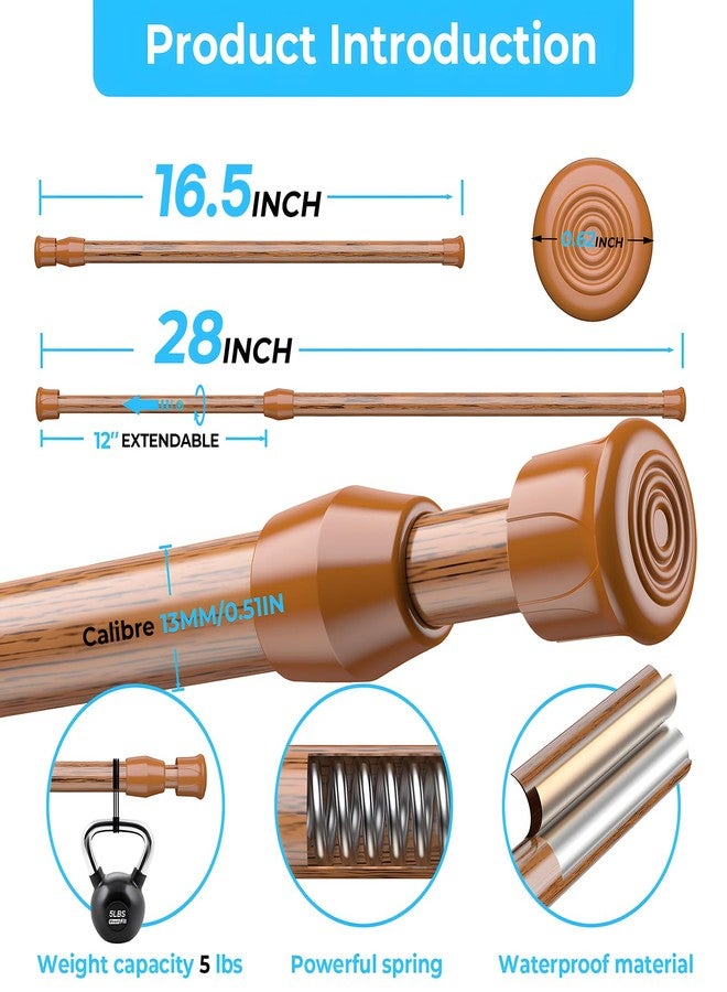AIZESI 2 Pcs Curtain Rods Tension Rod 16 to 28 Inch Extendable Spring Vitrage Rods Wood Color Tension Curtain Rod Short Spring Tension Rod for Window Decoration - Image 3