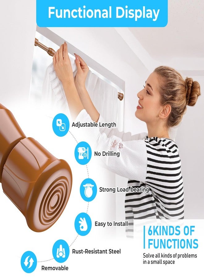 AIZESI 2 Pcs Curtain Rods Tension Rod 16 to 28 Inch Extendable Spring Vitrage Rods Wood Color Tension Curtain Rod Short Spring Tension Rod for Window Decoration - Image 2