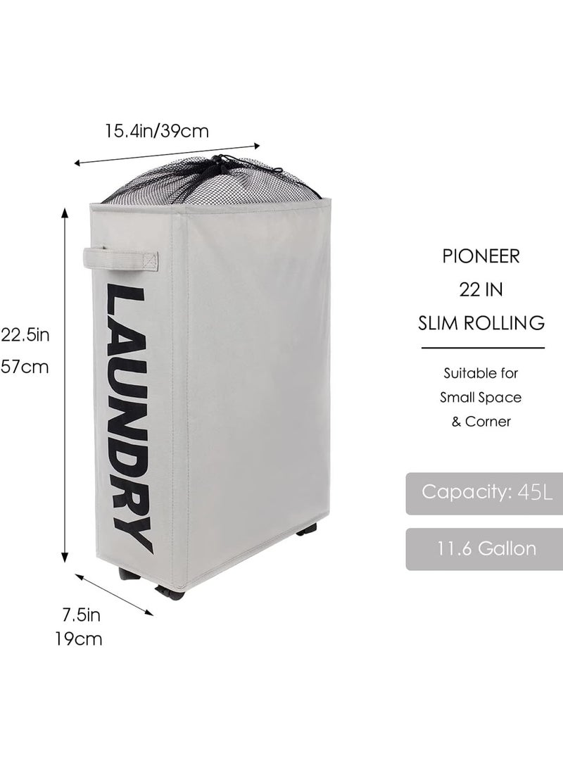 Toriseek Rolling Slim Laundry Basket with Stand Foldable Waterproof Sorter and Organizer on Wheels Tall Thin Dirty Laundry Hamper Basket Home Corner Bin - Image 2