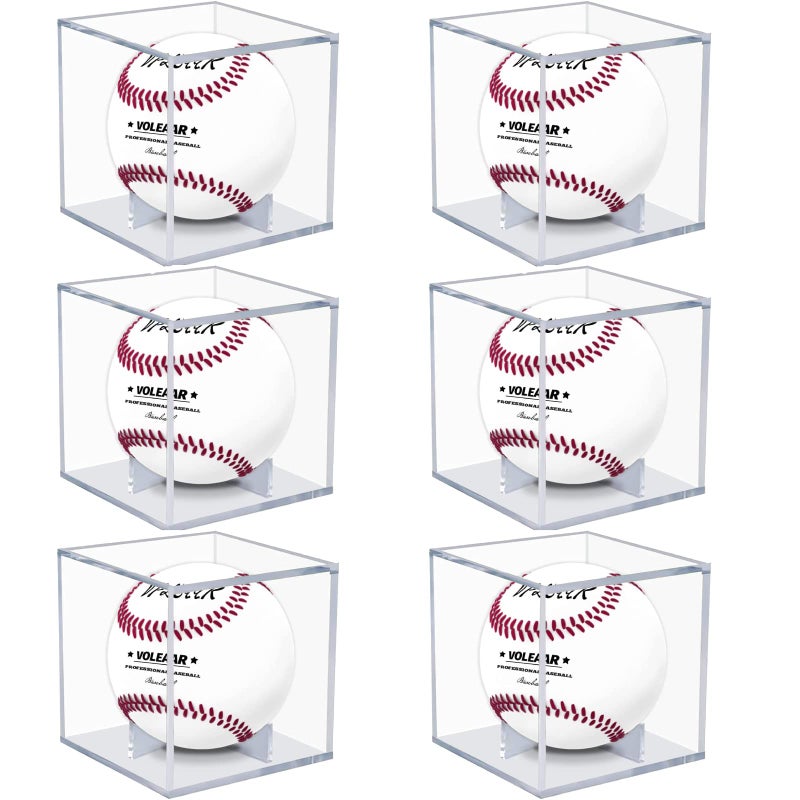 VOLEAAR VOLEAAR Baseball Display Case 6 Pack UV Protected Acrylic Square Baseball Holder Clear Cube Autograph Memorabilia Ball Display Cases Official Size Baseball Display Box