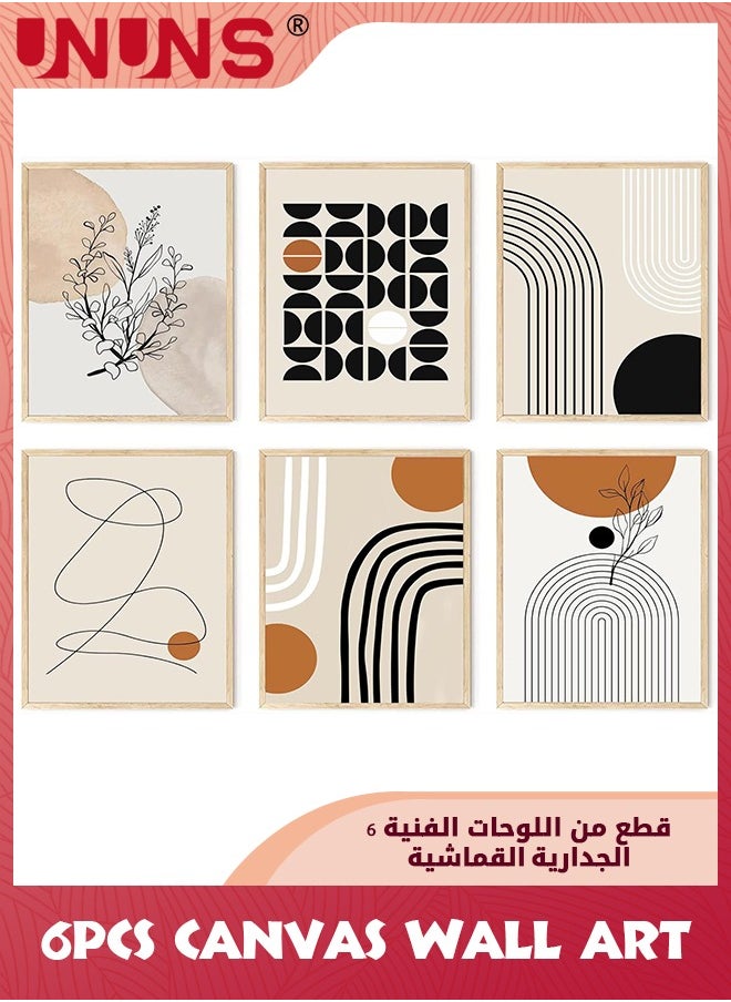 UNUNS 6PCS Abstract Boho Wall Art Prints,Minimalist Geometric Boho Wall Art,Orange Beige Palm Leaf Line Art Canvas Painting Pictures For Bedroom Living Room Bathroom Boho Room Decor,8" X 10",Unframed  - Image 1