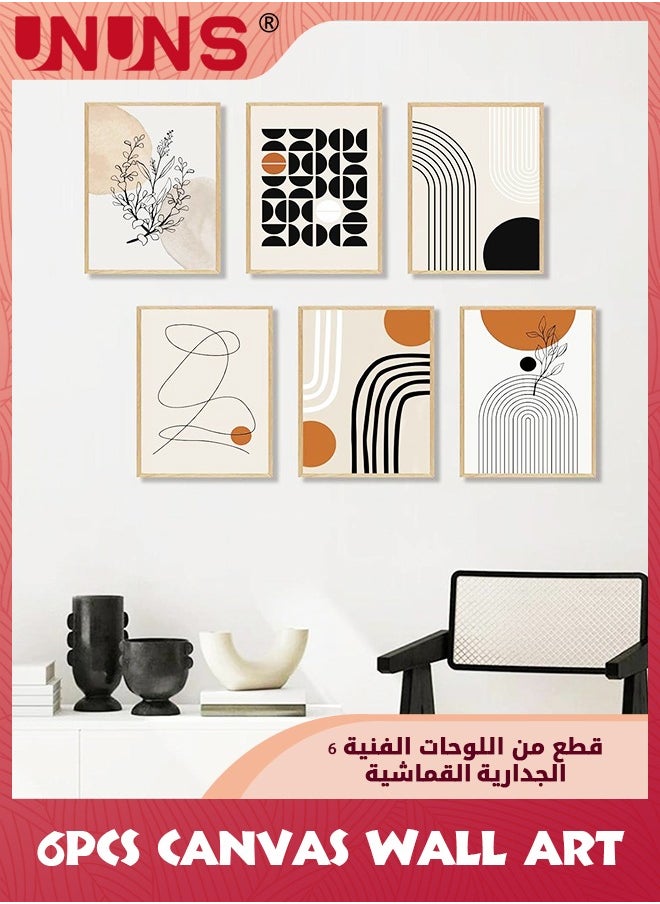 UNUNS 6PCS Abstract Boho Wall Art Prints,Minimalist Geometric Boho Wall Art,Orange Beige Palm Leaf Line Art Canvas Painting Pictures For Bedroom Living Room Bathroom Boho Room Decor,8" X 10",Unframed  - Image 4