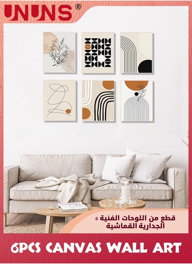 UNUNS 6PCS Abstract Boho Wall Art Prints,Minimalist Geometric Boho Wall Art,Orange Beige Palm Leaf Line Art Canvas Painting Pictures For Bedroom Living Room Bathroom Boho Room Decor,8" X 10",Unframed  - Image 2