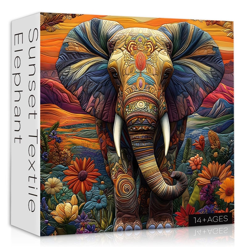 Larkipuzz Elephant Puzzles for Adults 1000 Pieces Larkipuzz Patchwork Mountain Puzzle Wildflower Vintage Sunset Jigsaw Puzzles for Wall Decor - Image 3